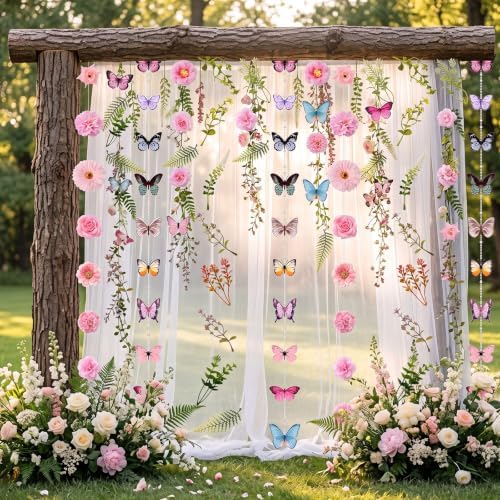 Dunzoom 10 Pack 82 ft 3D Wildflower Butterfly Garland Party Decor Set 6 Artificial Flower Floral Hanging Vine 4 Butterfly Banner for Spring Birthday Wedding Baby Shower Backdrop Wall Arch Supplies - Image 6