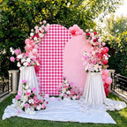 Tegeme 2 Set Gingham Arch Backdrop Cover 7.2ft 6.6ft Arch Cover, Rose Pink - Image 6