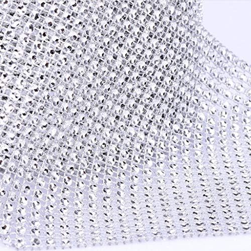 MaikOn Ribbon for Flower Bouquet, 24 Row 10 Yard Diamond Sparkling Rhinestone Mesh Ribbon Roll DIY Arts Crafts Wedding Birthdays Baby Shower Decorations - Silver, as described - Image 5