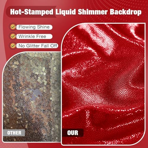 10x10FT Red Sequin Backdrop Curtain for Party - 2 Panels 5x10FT Wrinkle-Free Shimmer Drapes for Birthday, Wedding, Christmas, Decorations & Photography - Image 2