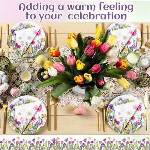 Funnymoom 250 Pcs Tulip Floral Paper Plates and Napkins Cups for Tea Party - Image 5