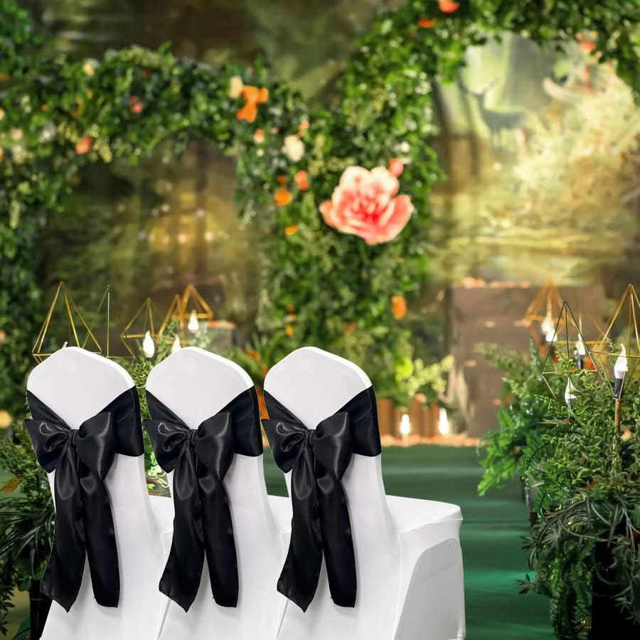 Black Satin Chair Sashes Bows for Chair,7x108inchs,50pcs - Image 2