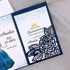50sets Navy Laser Cut Wedding Invitations Card Rose Greeting Cards Envelopes Invitation for Wedding Birthday Baby Graduation Party Supplies (Only invitation cards, Navy) - Image 5