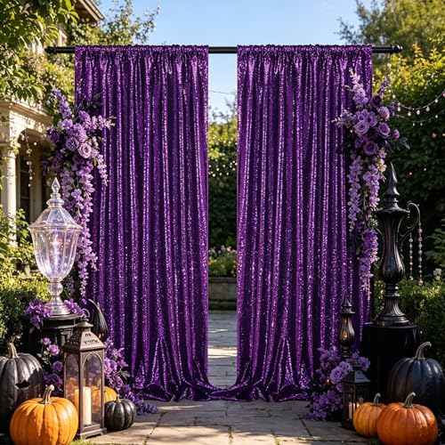 Purple Glitter Sequin Backdrop Curtains 8ftx8ft Photo Drapes - Image 4