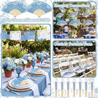 Barydat 24 Sets Cielito Lindo Baby Shower Favors De Barro Paper Hand Fans with Organza Bags Mexican Folding Fans Handheld Home Decor DIY Supplies for Guest Talavera Bridal Baby Shower(Blue) - Image 5