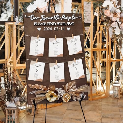 OurWarm Wooden Seating Chart for Wedding Reception Display 23.6x15.7 Inch - Image 6