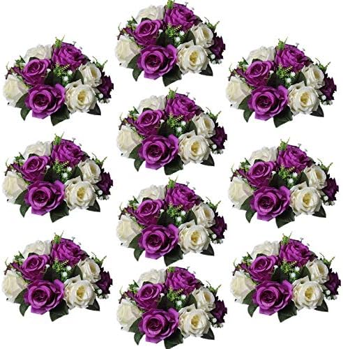 Sziqiqi Silk Rose Flower Balls for Table Centerpieces, Purple&White, 10Pcs by SZIQIQI