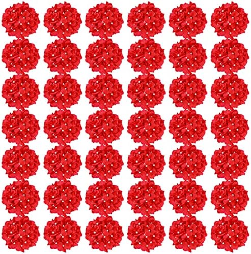 Auihiay 64Pcs Red Hydrangea Artificial Flowers, Fake Hydrangea Flowers by Auihiay