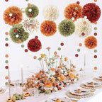 NICROLANDEE Fall Wedding Decorations Set - Tissue Pom Poms, Dots Paper Garland, Maple Leaves Hanging Paper Lanterns, Crepe Paper Streamers for Autumn Harvest Party - Image 2