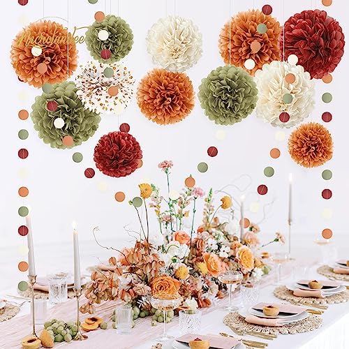 NICROLANDEE Fall Wedding Decorations Set - Tissue Pom Poms, Dots Paper Garland, Maple Leaves Hanging Paper Lanterns, Crepe Paper Streamers for Autumn Harvest Party - Image 2