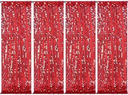 Red Big Payette Sequin Backdrop Curtain 4 Panels 2ftx8ft Sparkly Glitter Party Background for Birthday Holiday Wedding Event Decorations by SoarDream