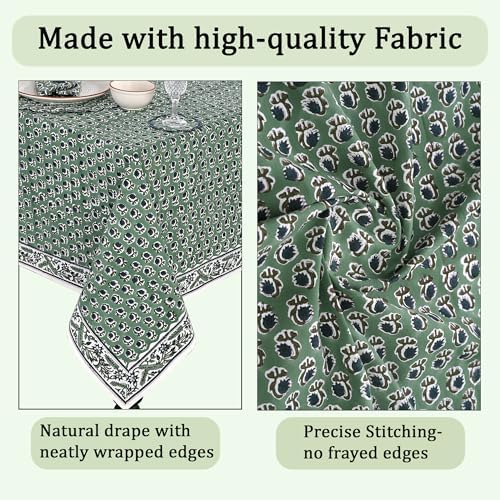 Ridhi Basil Green Hand Block Print Cotton Tablecloth 190 x 72 Inch - Image 6