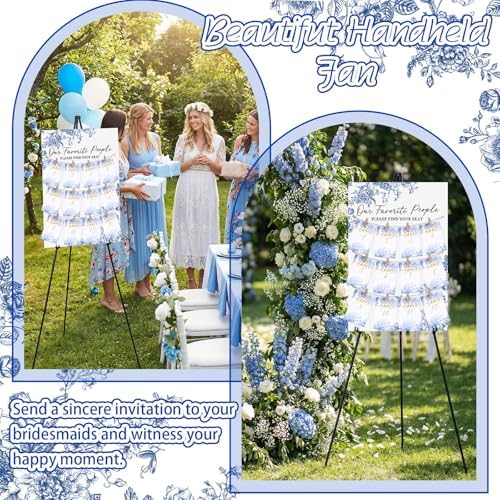 Pinkunn Blue Floral Wedding Seating Chart Board with Easel Display Stand 15.8 x 23.6 Inch Wooden Rustic Chinoiserie Seating Chart Please Find Your Seat Sign for Baby & Bride Shower Wedding Sign Decor - Image 4