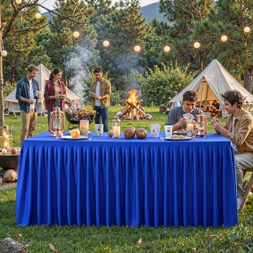 Royal Blue Polyester Table Cloths for Rectangle 6 Foot Tables, 1 Pack Wrinkle Free Tablecloths Stretchy Banquet Ruffle Fitted Table Cover Desk Skirt for Parties Wedding Birthday Baby Shower - Image 7