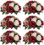 Nuptio Artificial Flower Centrepieces for Tables - 6 Pcs Burgundy & Dusty Rose & Creamy White Fake Flowers Roses Balls 9.5in Diam - Silk Faux Rose Arrangement for Wedding Party Centerpiece Table Decor by Nuptio