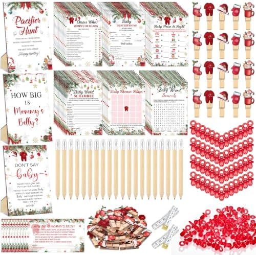 Sherr 476 Pcs Christmas Santa Baby Shower Games, 8 Sets Games Activities by Sherr