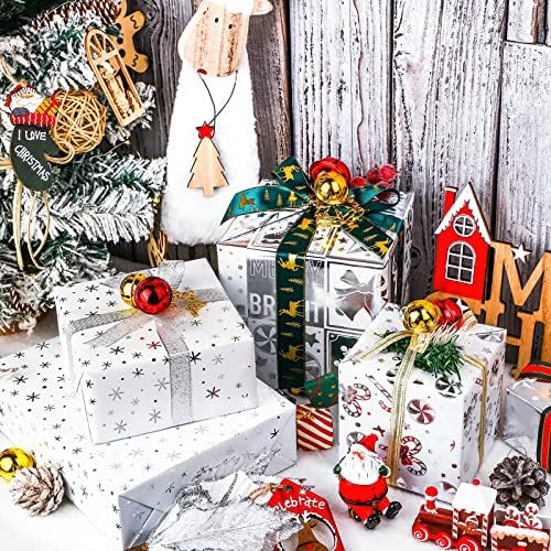 WRAPAHOLIC Silver Christmas Wrapping Paper Set - Silver Snowflakes and Candy Cane Holiday Collection with Metallic Foil Shine Wrapping Paper Bundle with Gift Bow & Ribbon & Tag & Sticker - Image 2