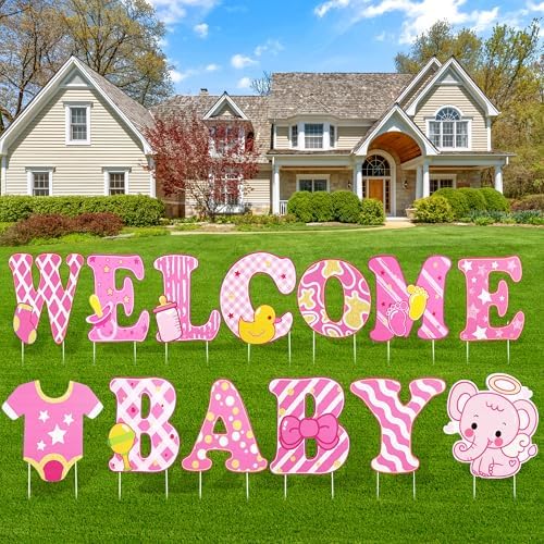 13 Pcs Baby Shower Yard Sign with Stakes, 12 Inch Its A Girl Garden Signs by Unknown
