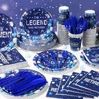Funnymoom 400 Pcs Happy Retirement Party Supplies for 50 Guests Navy Blue and Silver Disposable Plates Napkins Cups Forks for Retired Party Decoration Favor for Women Men(Blue and Sliver, Retirement) - Image 6