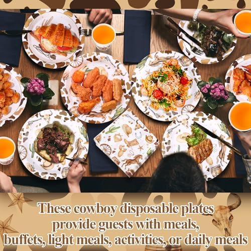 Pickmesh 250 Pcs Western Cowboy Party Decorations Wild West Disposable Tableware Set Cowboy Paper Plates Napkins and Cups for Rodeo Birthday Baby Shower Party Decorations Serve 50 - Image 4
