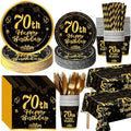 Funnymoom 452 Pcs 70th Birthday Party Decorations Set for Men Women, Black and Gold Happy 70th Birthday Paper Plates Napkins Cups Tablecloth Cutlery Straws Cheers to 70 Years Anniversary Party by Funnymoom