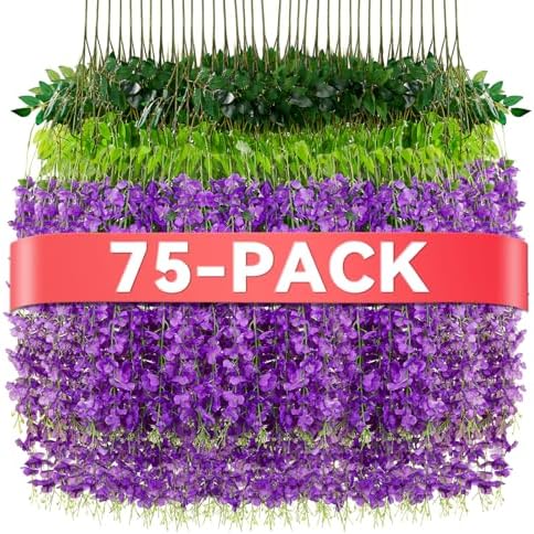 Alotiki Purple Wisteria Hanging Flowers, 75 Pack Fake Hanging Flowers by CreateABetterLife