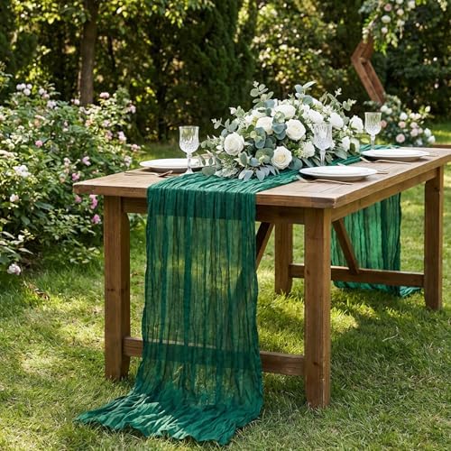 6 Pack Emerald Green Cheesecloth Table Runner 120 Inch Boho Wedding Decor - Image 5