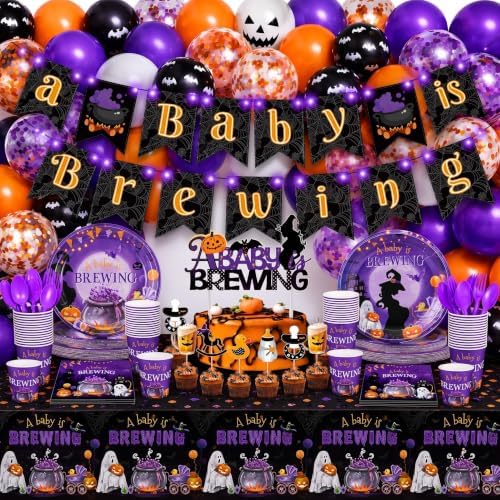 Halloween Baby Shower Decorations, 278 Pcs a Baby Is Brewing Party Supplies by Hotop