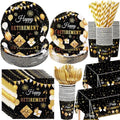 Funnymoom 452 Pcs Happy Retirement Party Decorations Men for 50 Guests, Black Gold Retirement Paper Plates and Napkins Cups Tablecloth Cutlery Straws Disposable Tableware Party Supplies for Men Women by Funnymoom