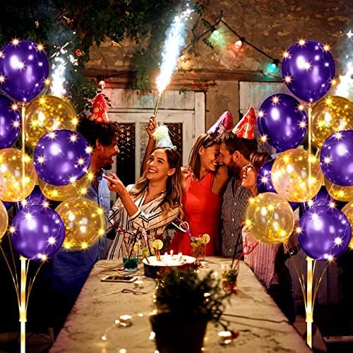 Wettarn 6 Set of Christmas Balloon Stand Kit for Floor with Balloons Light Strings Holder Centerpieces Balloon Column Kit Birthday Baby Shower Wedding Party(Gold Sequin, Purple) - Image 7