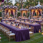 Wish Care Dark Purple Polyester Table Clothes for 8 Foot Rectangle Tables, Wrinkle Free Fitted Table Cover with Pleated Ruffle Table Skirt for Birthday Party Wedding Trade Show Event Display - Image 2