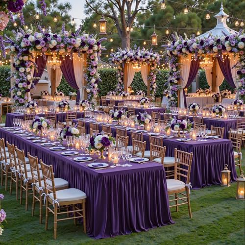 Wish Care Dark Purple Polyester Table Clothes for 8 Foot Rectangle Tables, Wrinkle Free Fitted Table Cover with Pleated Ruffle Table Skirt for Birthday Party Wedding Trade Show Event Display - Image 2
