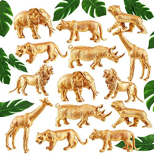 Soaoo 26 Pcs Gold Animals Figures Palm Leaves Cake Toppers, Safari Animal by Soaoo