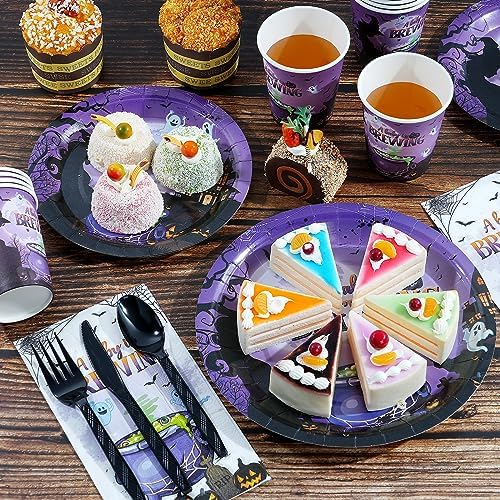 Halloween Baby Shower Party Supplies Decorations Serve50, Baby Brewing Baby Shower Plates and Napkins Set, Disposable Paper Plates Napkins Cups Tableware for Halloween Gender Reveal Party Decorations - Image 4
