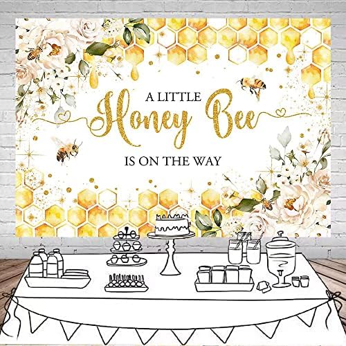 Mocsicka Bee Baby Shower Backdrop - Honey Bee Theme Party Decorations Background - Floral Sweet Honeycomb Bumblebee Decor - Cake Table Portrait Photoshoot Studio Props (10x8ft) - Image 2