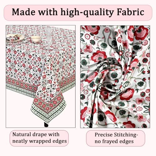 Ridhi Apple Red and Green Hand Block Print Cotton Rectangle Tablecloth 70x108 inch Reusable Table Cover Decorative Everyday Use for Dining Room, Farmhouse, Home Gift for Spring, Summer - Image 6