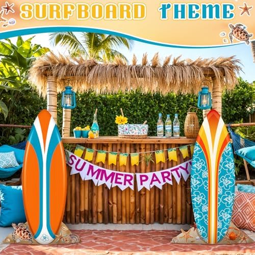 2 Pcs Summer Surfboard Prop Decoration 3.9 ft Large Surfboard Cardboard Cutout Life Size Beach Photo Booth Prop Tropical Outdoor Yard Sign for Surfing Swimming Hawaiian Luau Bar Supplies - Image 4