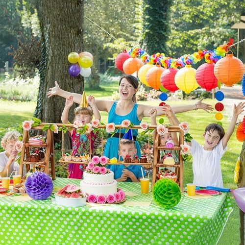 Wooden 3 Tier Cupcake Stand with Artificial Flower Vine Hanging Swing Trays Foldable & Removable Design for Birthday Wedding Catering Baby Shower Party - Image 5