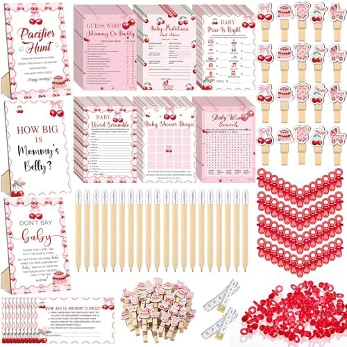 Sherr 476 Pcs Cherry on Top Baby Shower Games, 6 Sets Party Activities by Sherr