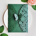 Hosmsua 5.12 x 7.3 Inch 50PCS Personalized Emerald Green Laser Cut Lace Flora Quinceanera Invitation Cards with Butterfly Invitations for Quinceañera Wedding Invite - Image 6