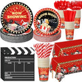 Funnymoom 452 Pcs Movie Night Party Decorations Supplies Set Include Movie Theme Birthday Paper Plates Napkins Cups Tablecloth Cutlery Straws for Now Showing Red Carpet Birthday Party by Funnymoom