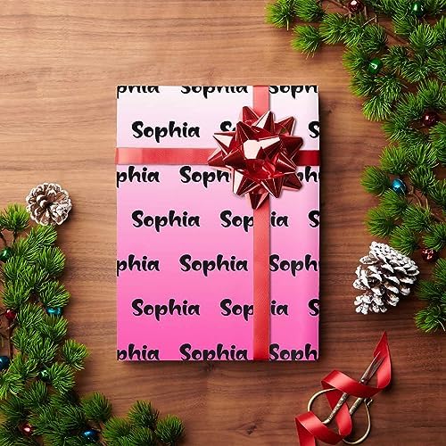 MyPupSocks Personalized Logo Wrapping Paper, Gradient White And Pink Custom Funny Name Wrapping Paper Roll for Boys Girls Baby Shower Anniversary Birthday Christmas Gift 58x23 Inch 5 Rolls - Image 4