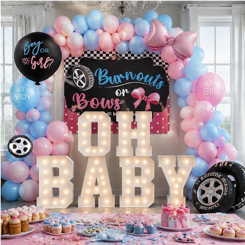 OH BABY Marquee Light-Up Letters, oh baby lettersg ender reveal decorations gender reveal decorations oh baby sign big letters (3FTOHBABY+Blue Pink Balloon) - Image 6