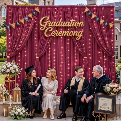 20x10ft Burgundy Backdrop Curtains with Lights Photo Drapes Wrinkle Free Fabric Backdrop Curtain for Wedding Birthday Party Baby Shower Bridal Shower Home Party Background Decorations by Shillance