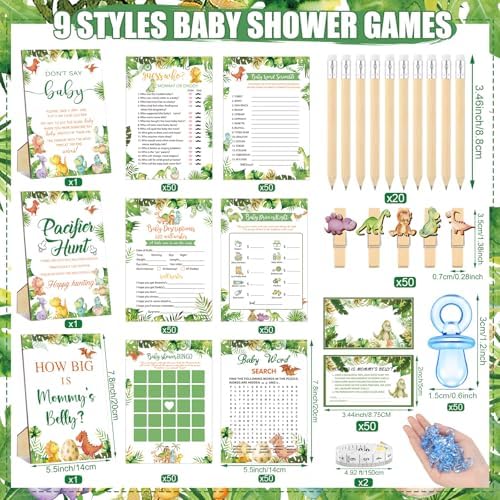 Sherr 476 Pcs Green Dinosaur Baby Shower Games, 6 Activities Pacifier Hunt - Image 3