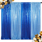 ShinyBeauty Baby Blue & Blue Sequin Backdrop 4 Panels Photo Curtains 2x8FT by ShinyBeauty