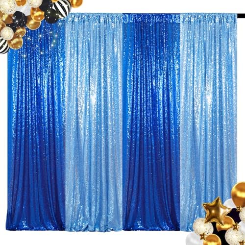 ShinyBeauty Baby Blue & Blue Sequin Backdrop 4 Panels Photo Curtains 2x8FT by ShinyBeauty