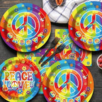 200pcs 60's Hippie Party Plates Napkins Groovy Paper Tableware Set Tie Dye Cake Dessert Disposable Dinnerware 60s 70s Hippie Party Decoration for Baby Shower Birthday Decor Supplies Serves 50 - Image 6