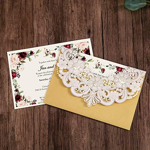 DORIS HOME 50pcs Gold BLANK Laser Cut Flora Lace invitation Cards with Envelopes for Wedding Invitations, Bridal Shower, Engagement, Birthday, Bachelorette Party, Baby Shower - Image 3