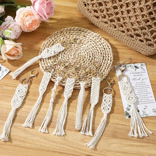 Ecation 36 Sets Boho Baby Shower Favors for Guests Macrame Keychains with Eucalyptus Leaf Thank You Cards Bulk Crochet Tassel Key Rings Bohemian Baby in Bloom Party Favor for Return Gift Souvenir - Image 4
